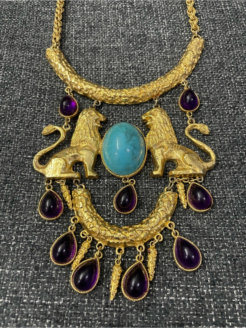 "Twin Lions" Breastplate Bib Necklace by Donald Stannard